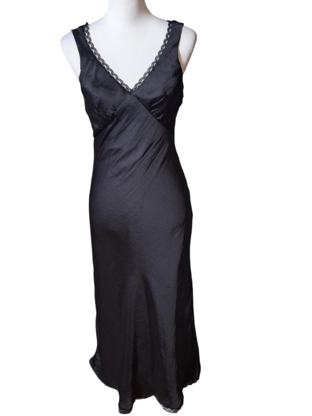American Eagle XS Satin Slip Dress Maxi Lace Trim Prom Hoco Whimsigoth Y2K 90s
